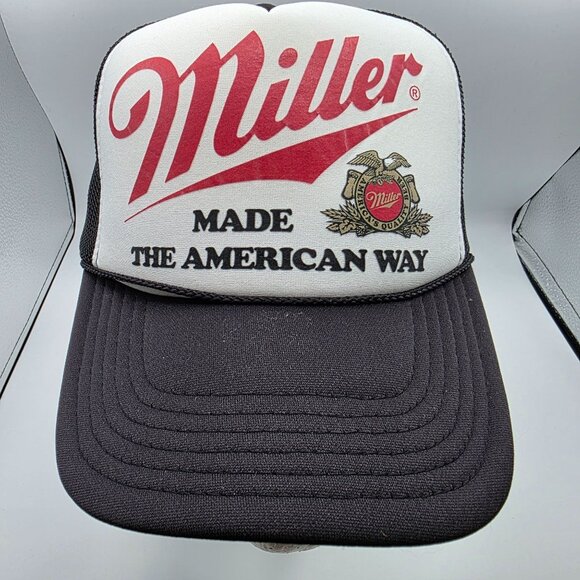 Otto Miller Mens Black White Snapback Trucker Hat Made The American Way Casual - Picture 9 of 9